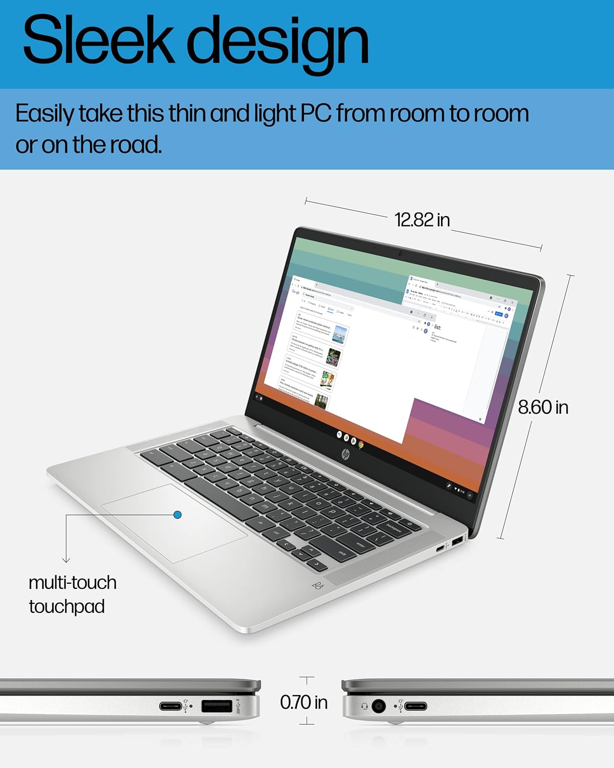 HP Chromebook 14 Laptop, Intel Celeron N4120, 4 GB RAM, 64 GB eMMC, 14" HD Display, Chrome OS - Image 3