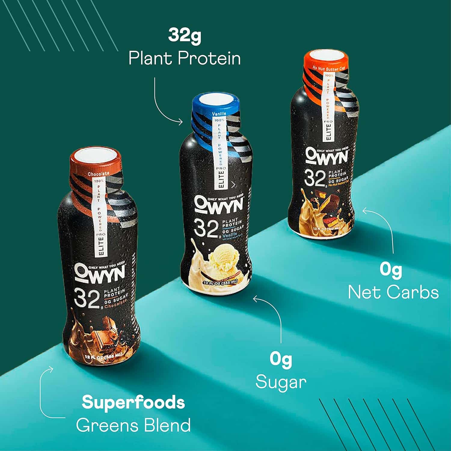 Elite Vegan High Protein Keto Shake, 32g Protein, 9 Amino Acids, Omega-3, Prebiotics, Workout and Recovery, 0g Net Carbs, Zero Sugar (Variety, 12 Fl Oz (Pack of 12)) - Image 2